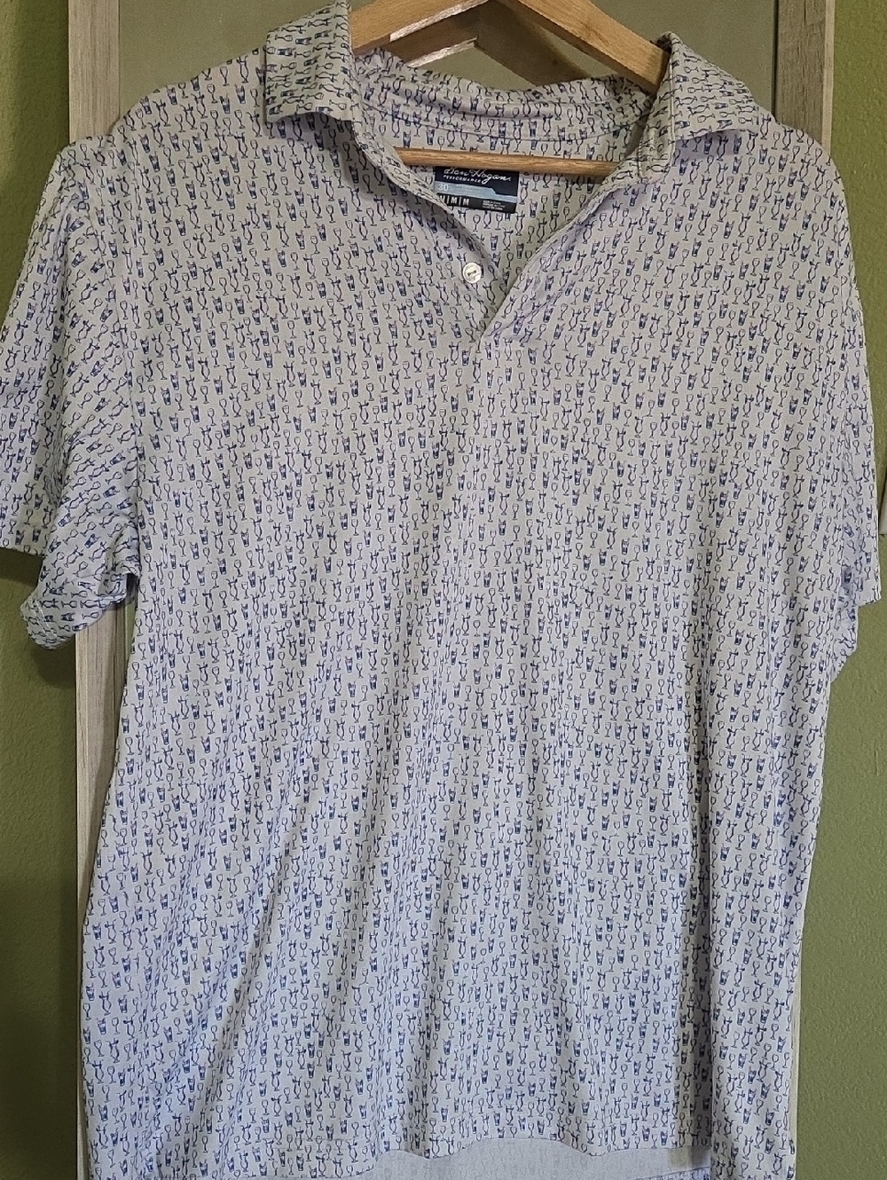 Hogan Men's Cream Polo with Blue Micro Print